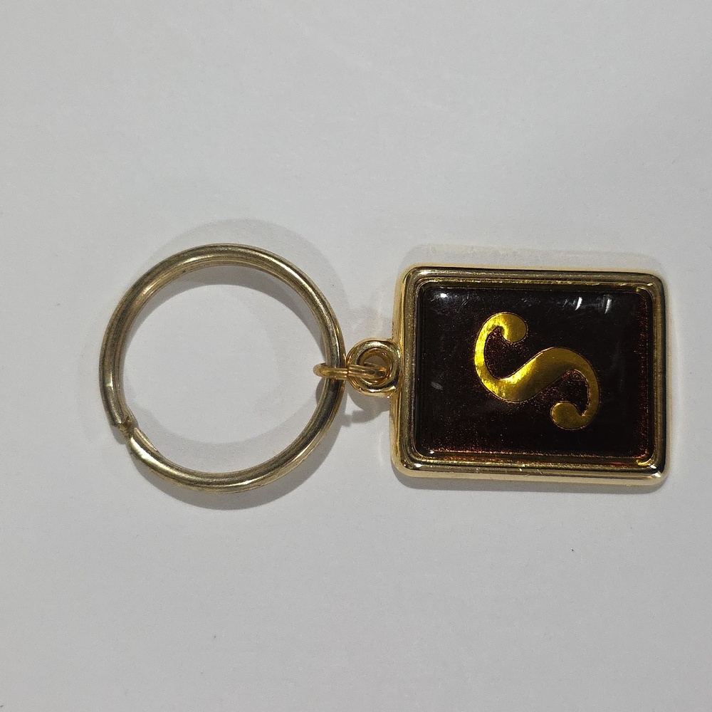 Gold Tone Rectangular Keychain With Initial "S" P… - image 2